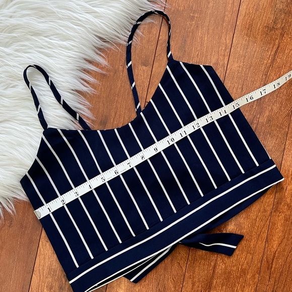 Nautical Navy/White Striped Spaghetti Strap Tie Back Crop Top - Picture 8 of 10